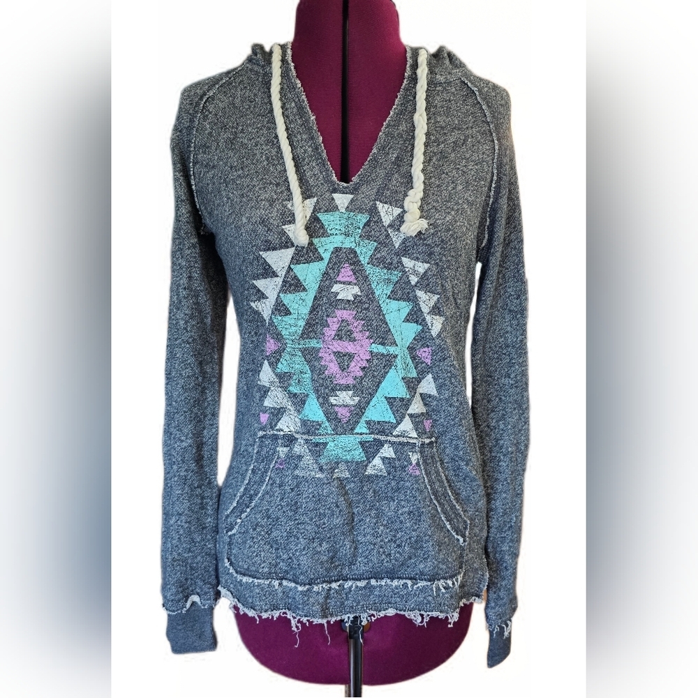 Billabong Grey Aztec Print Kangaroo Pocket Long Sleeve Hoodie Sweatshirt